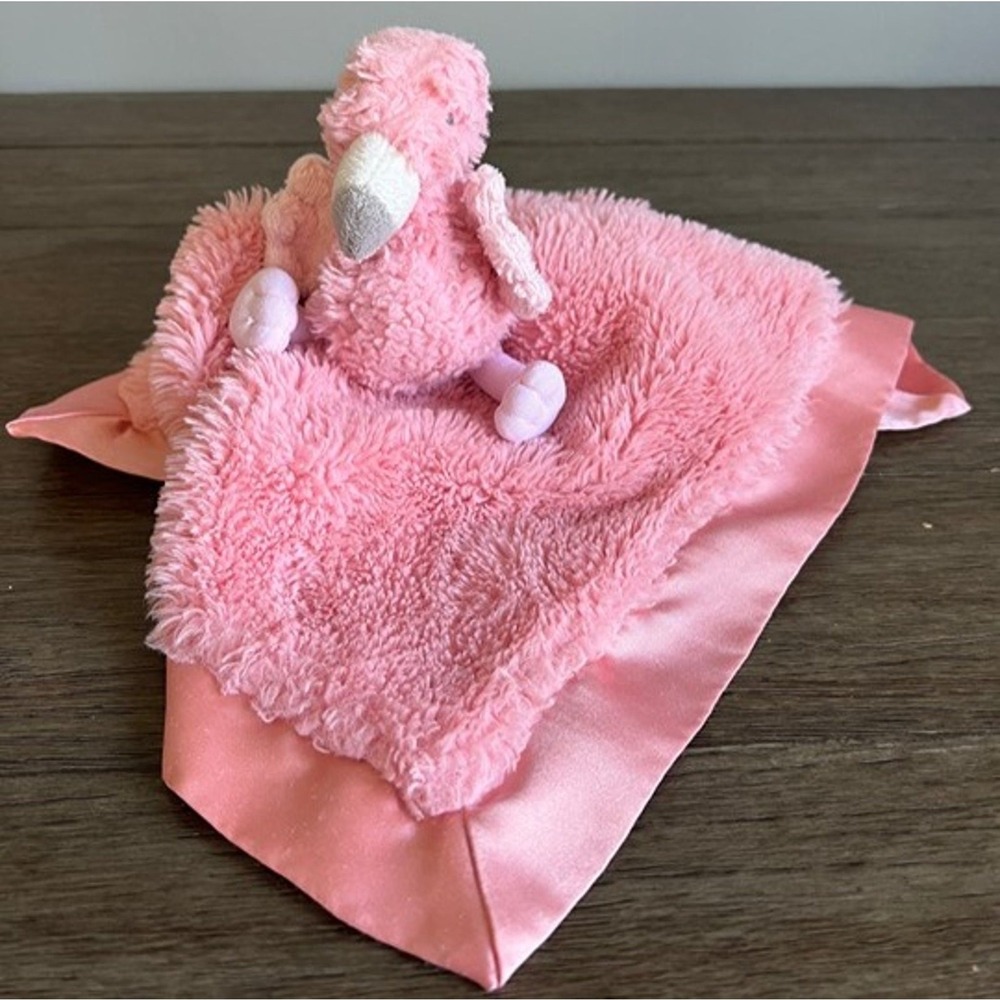 Cloud Island Pink Flamingo Security Blanket Lovey Plush Satin Trim 12x12 Baby